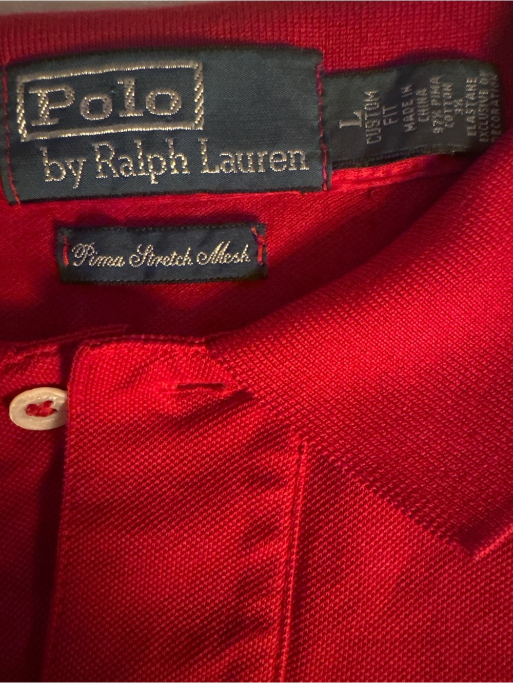 Polo Ralph Lauren Pima Stretch Mesh Men’s Polo Shirt Red Size Large Preppy - Picture 4 of 9